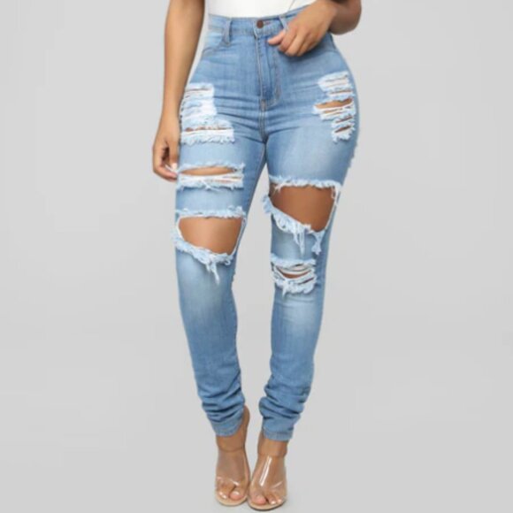 Super Distressed Light Wash Jeans - Picture 1 of 5